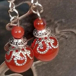 Red Carnelian Victorian Lace Gemstone Earrings